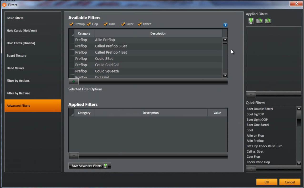 Holdem Manager filtre - Advanced Filters