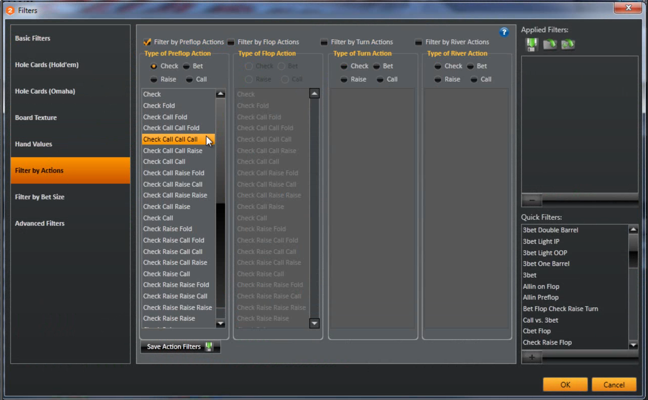 Holdem Manager filtre - Filter By Actions