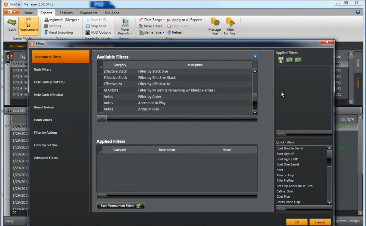 Holdem Manager filtre - Tournament Filters