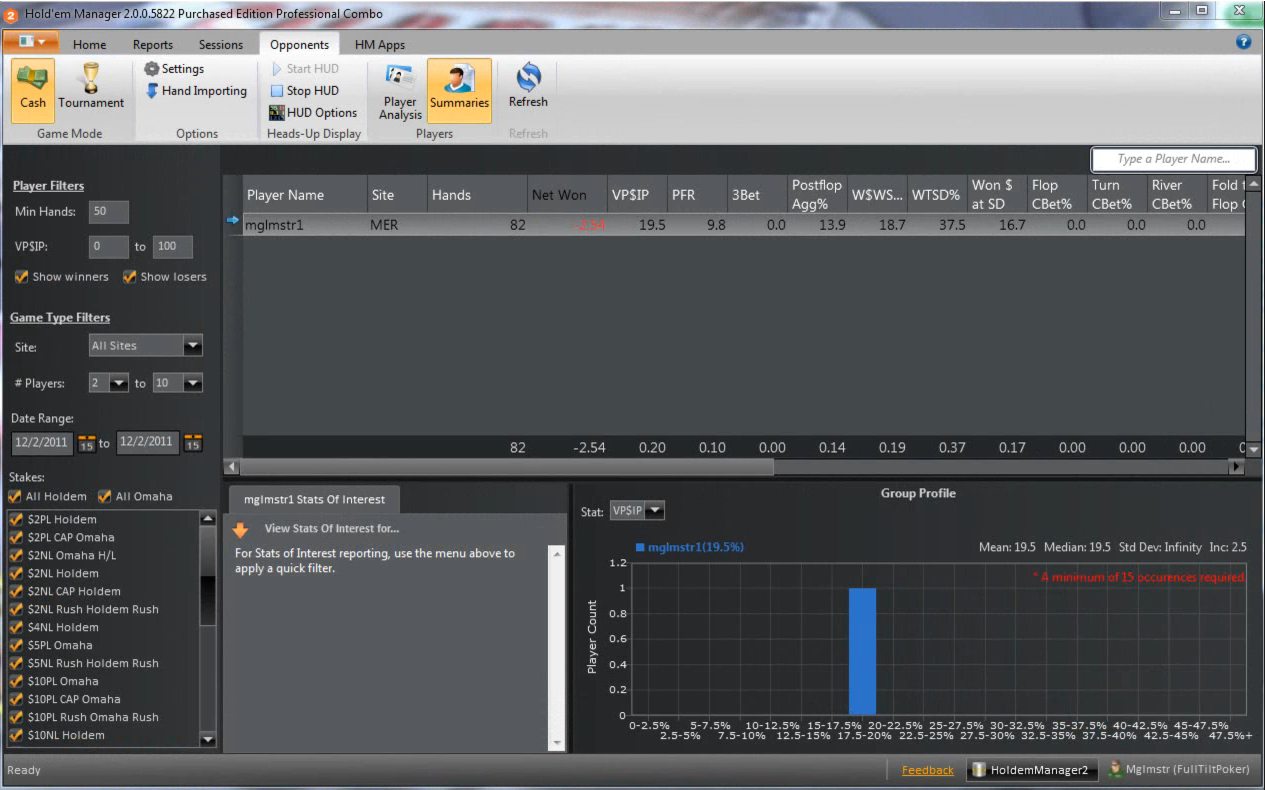 Holdem Manager Tabs - Opponents/Summaries