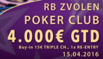 Do Zvolena prichádza Rebuy Stars. Dnes sa bude hrať €4,000 GTD turnaj